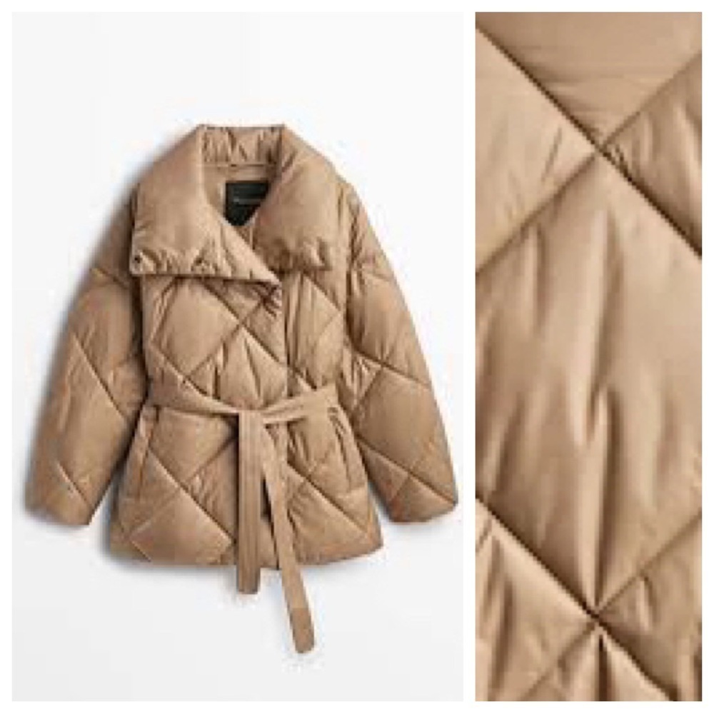 NWT. Massimo Dutti Camel/Light Brown Double-Breasted Puffer Jacket. Size S. - Picture 6 of 11
